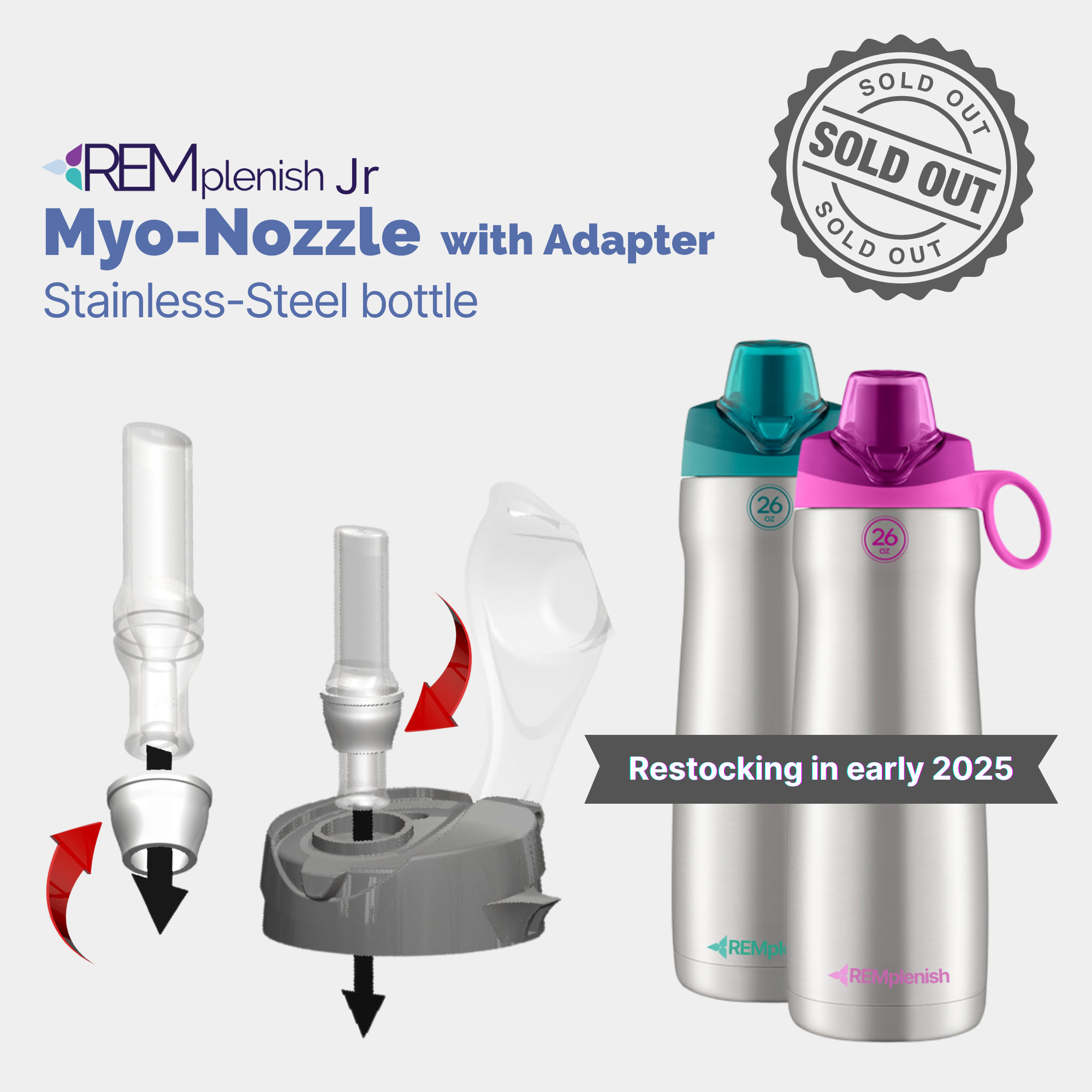 REMplenish Jr™ Myo-Nozzle with Adapter and Stainless Steel Bottle - Child